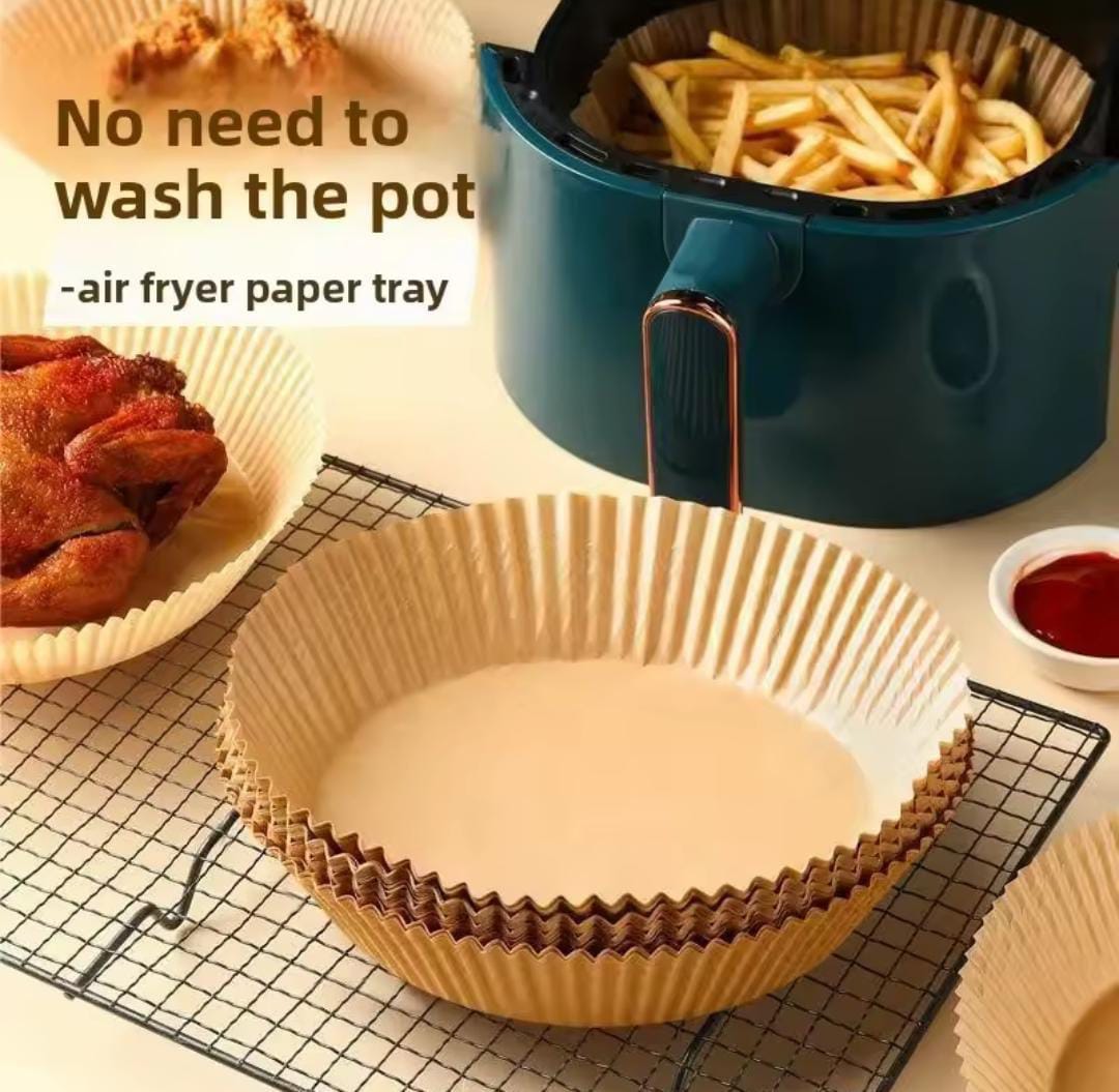 50pcs Air Fryer Paper Liner Disposable Airfryer Paper Mat Round Airfryer Paper Steamer Mat Baking Mats Air Fryer Accessories Oil-proof Non-stick Cook Tools Kitchen Oven Paper Baking Paper Microwave