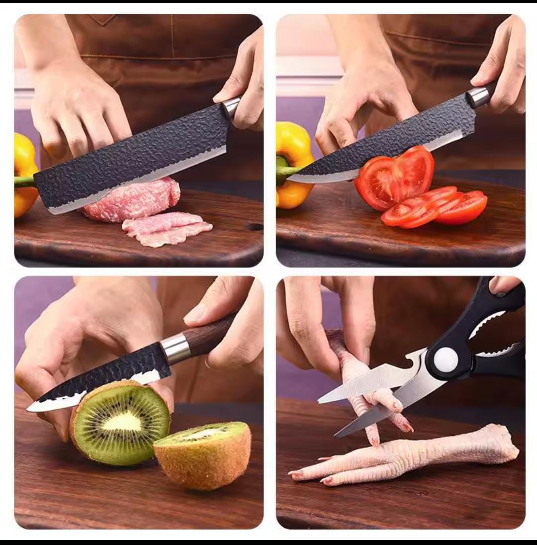 High quality 6pcs Zepter Knife Gift Pack Set – Non-Stick Kitchen Knives with Corrugated Wavy Pattern Blade Design for Professional Home Cooking & Gifting