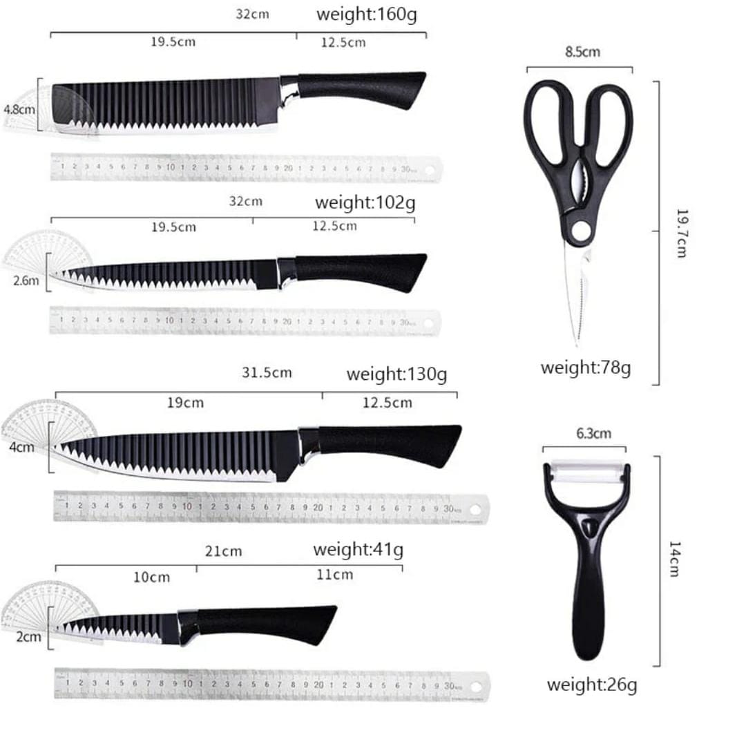 High quality 6pcs Zepter Knife Gift Pack Set – Non-Stick Kitchen Knives with Corrugated Wavy Pattern Blade Design for Professional Home Cooking & Gifting