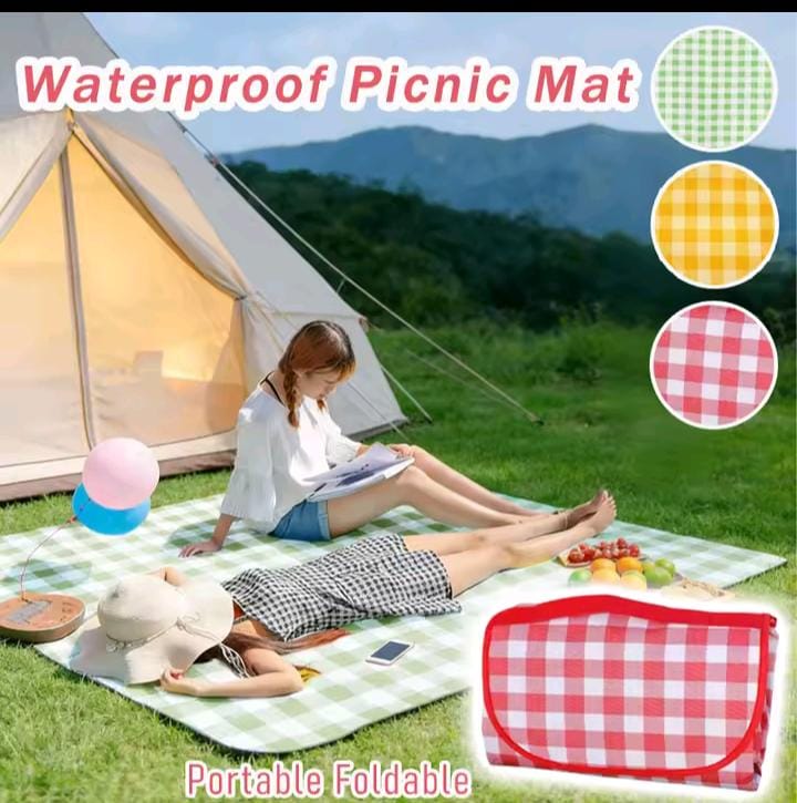 Foldable and Waterproof Picnic Mat for Outdoors or Camping, Picnic Blanket/ Camping Floor Carpet/ Beach Blanket, Tent, Meadow Mat, Park Grass Mat, Yoga Mat, Foldable Sleeping Pillow - LARGE 200x200cm