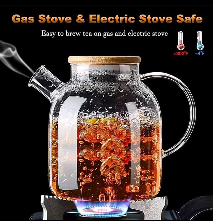 High quality Heat-Resistant Glass Teapot with Stainless Wire Infuser, 1.5L Borosilicate Tea Pot, Wooden Lid, Durable and Elegant, Perfect for Brewing Tea at Home, Office, or Gifting