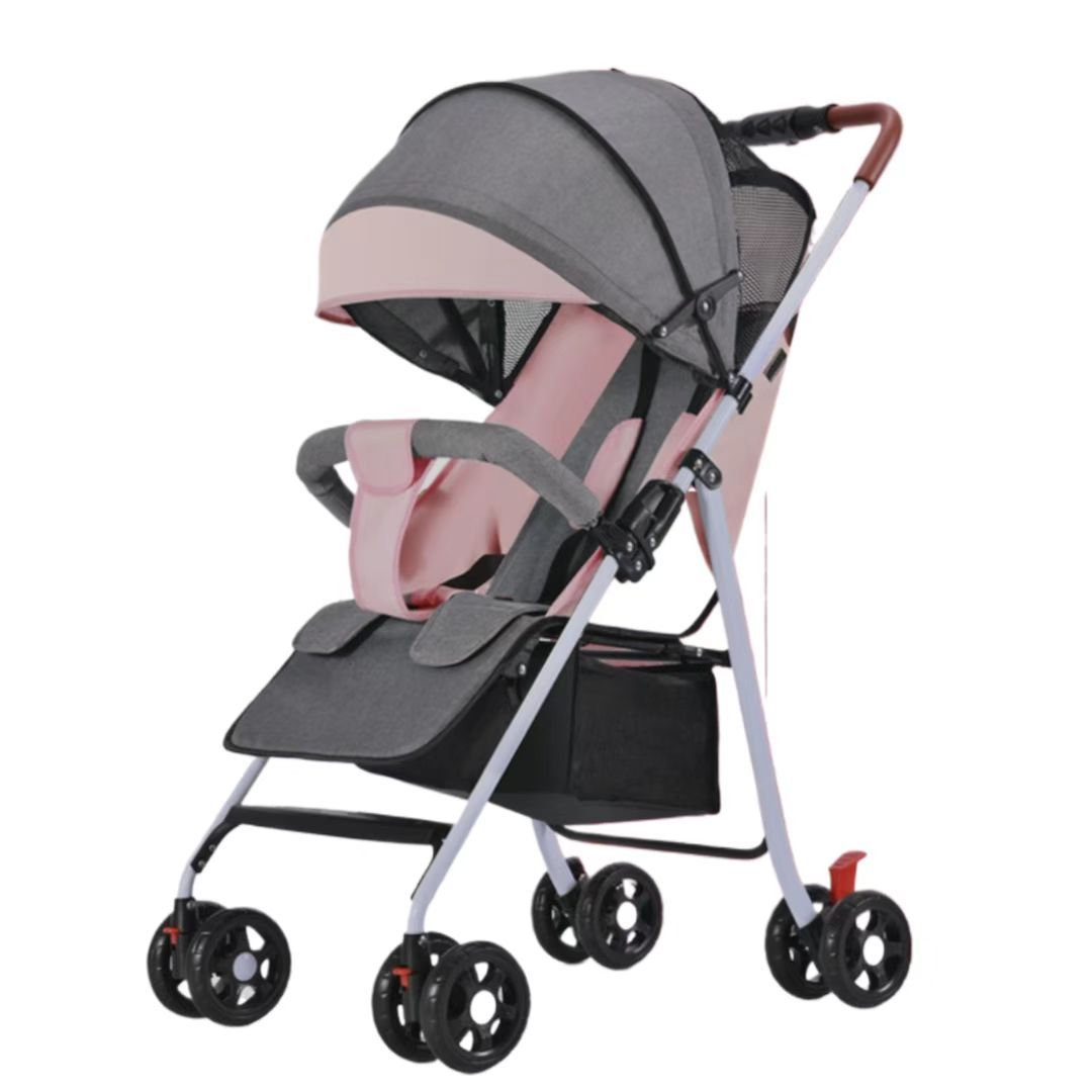 Baby stroller with one-button folding function, which is portable, can be used for sitting and lying, has a large space and is suitable for all seasons.