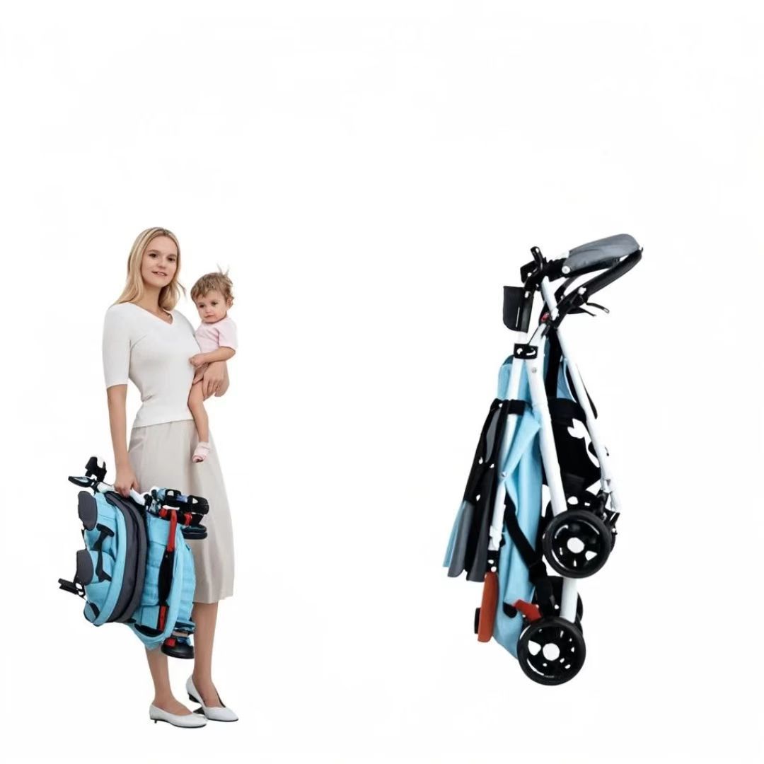 Baby stroller with one-button folding function, which is portable, can be used for sitting and lying, has a large space and is suitable for all seasons.