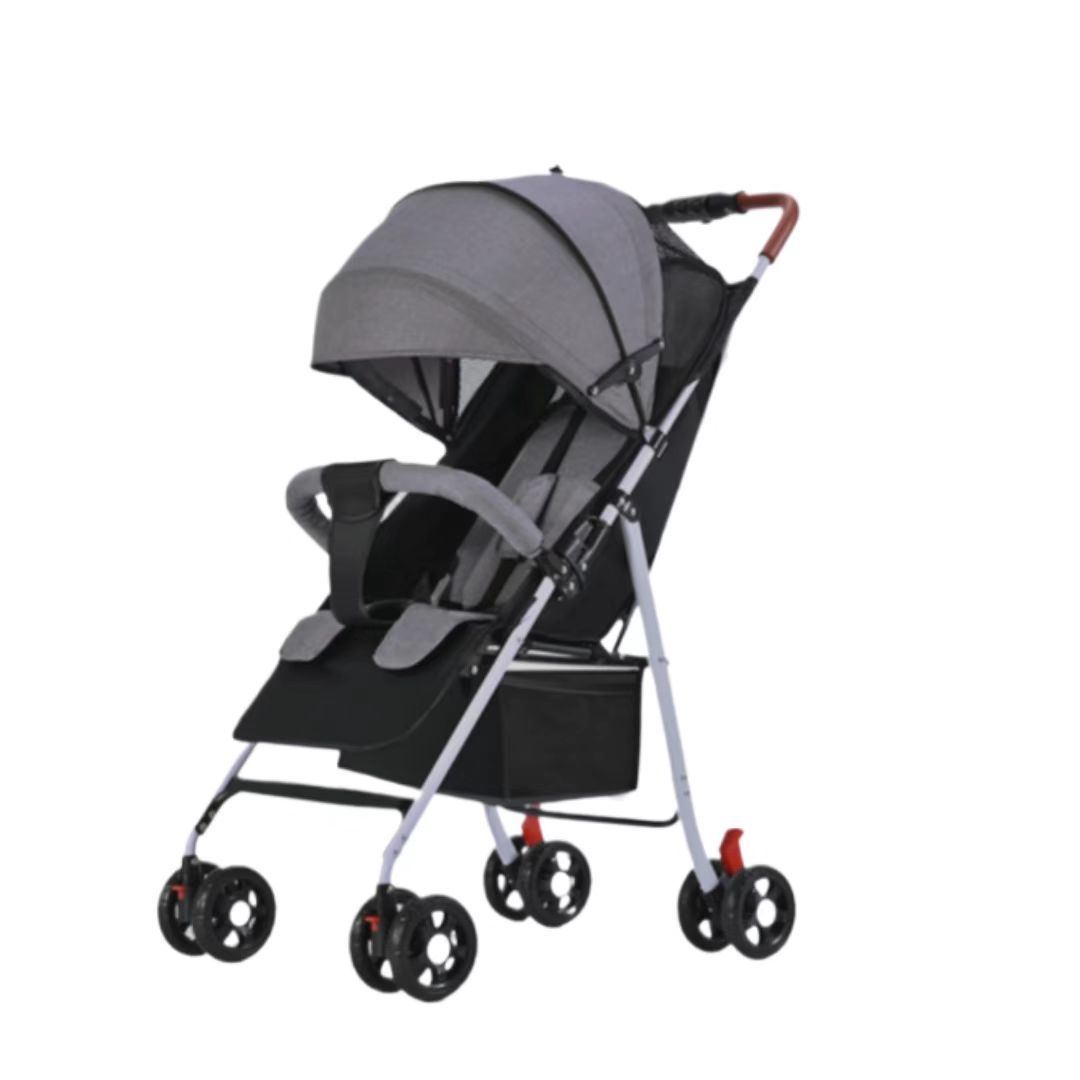 Baby stroller with one-button folding function, which is portable, can be used for sitting and lying, has a large space and is suitable for all seasons.