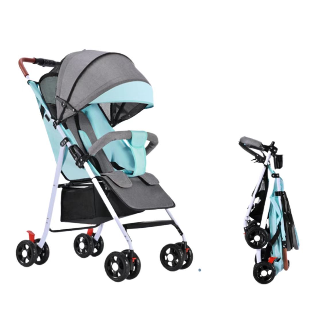 Baby stroller with one-button folding function, which is portable, can be used for sitting and lying, has a large space and is suitable for all seasons.