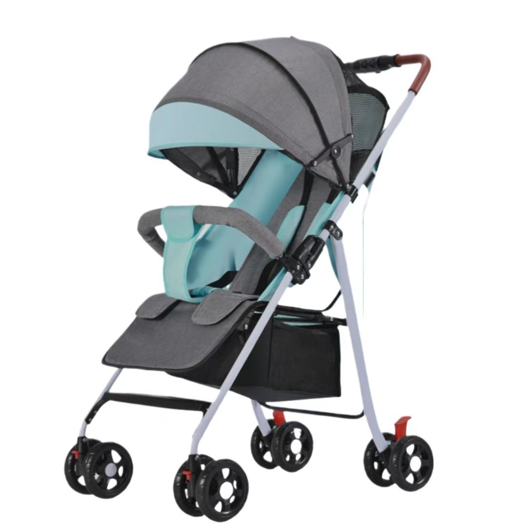 Baby stroller with one-button folding function, which is portable, can be used for sitting and lying, has a large space and is suitable for all seasons.
