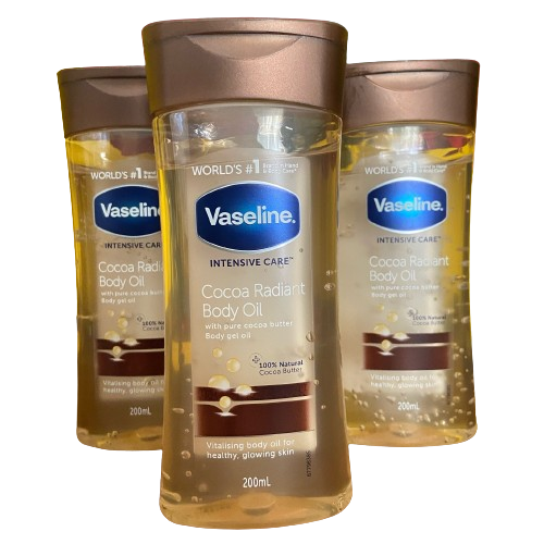 Vaseline Cocoa Radiant Body Oil Deeply Hydrates, Enhances Natural Glow, Nourishes, Smooths Skin, Quick Absorption, Soothes Dry Skin