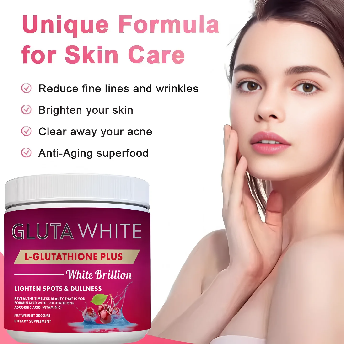 Gluta White L-Glutathione Plus White Brillion Powder For Skin Brightening, Anti-Aging, Dark Spot Reduction, Detoxification & Immune Support
