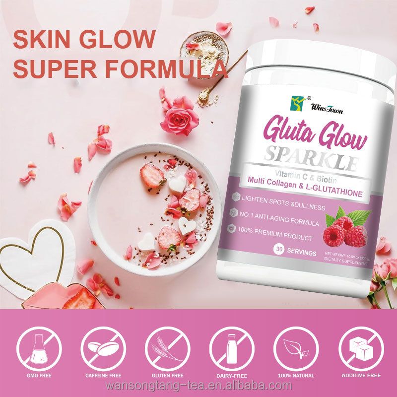 Winstown Multi Collagen L-Glutathione Gluta Glow Sparkle Powder With Vitamin C And Biotin For Skin Whitening, Radiance, Anti-Aging & Full Body Wellness