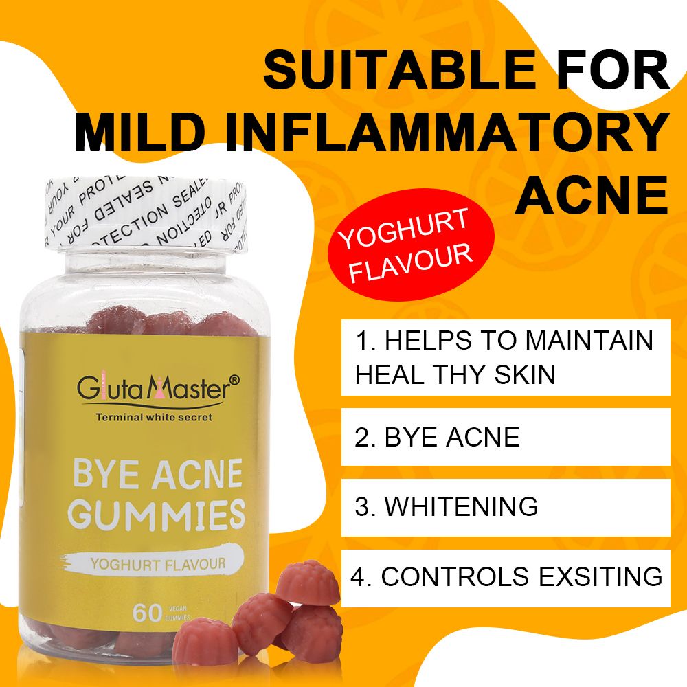 Gluta Master Bye Acne Gummies Clears Acne, Reduces Breakouts, Fades Dark Spots, Improves Skin Texture, Promotes Smooth Healthy Radiant And Glowing Skin From Within