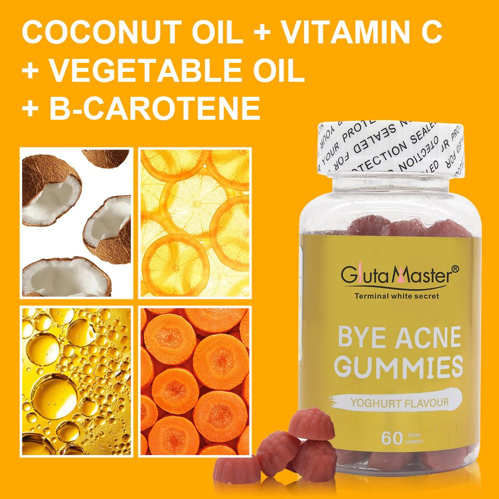 Gluta Master Bye Acne Gummies Clears Acne, Reduces Breakouts, Fades Dark Spots, Improves Skin Texture, Promotes Smooth Healthy Radiant And Glowing Skin From Within
