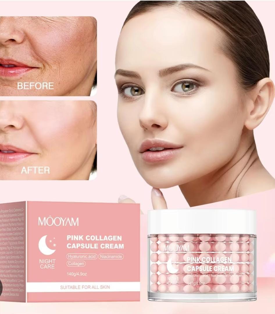 Pink Collagen Capsule Cream Face Moisturizer Lightweight Cream With Collagen Hyaluronic Acid And Niacinamide For Uneven Skin Tone Glow Radiant Hydration 140g