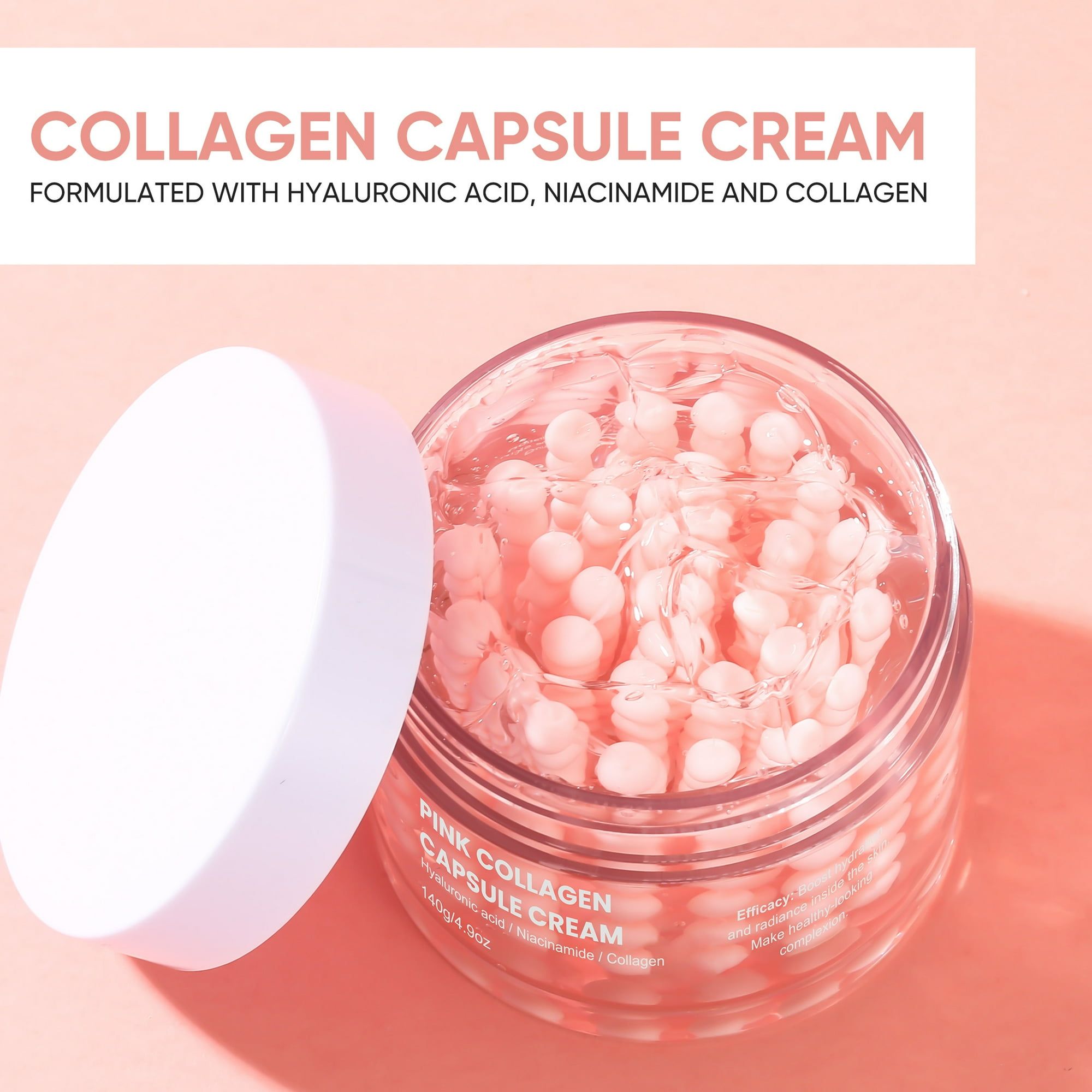 Pink Collagen Capsule Cream Face Moisturizer Lightweight Cream With Collagen Hyaluronic Acid And Niacinamide For Uneven Skin Tone Glow Radiant Hydration 140g