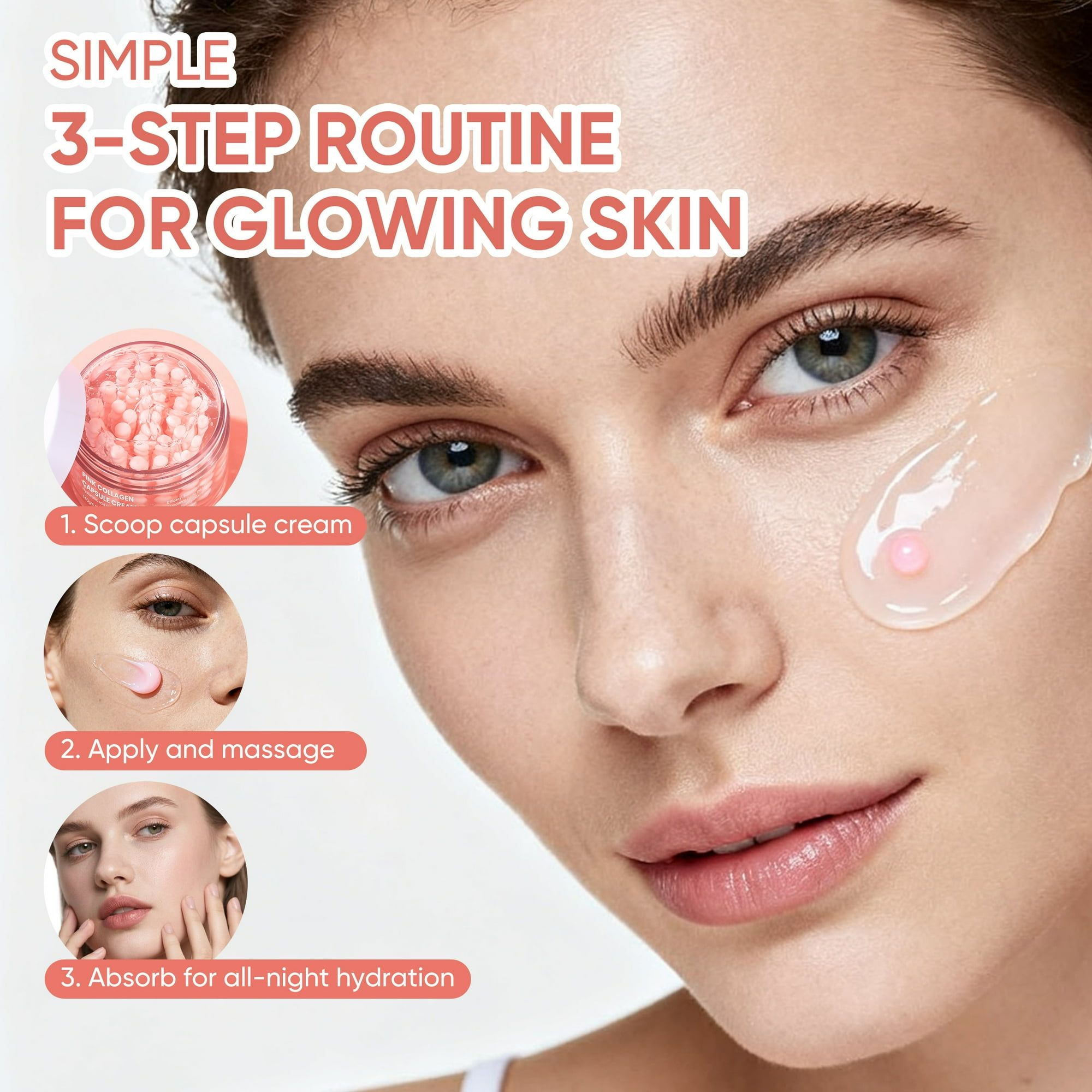 Pink Collagen Capsule Cream Face Moisturizer Lightweight Cream With Collagen Hyaluronic Acid And Niacinamide For Uneven Skin Tone Glow Radiant Hydration 140g