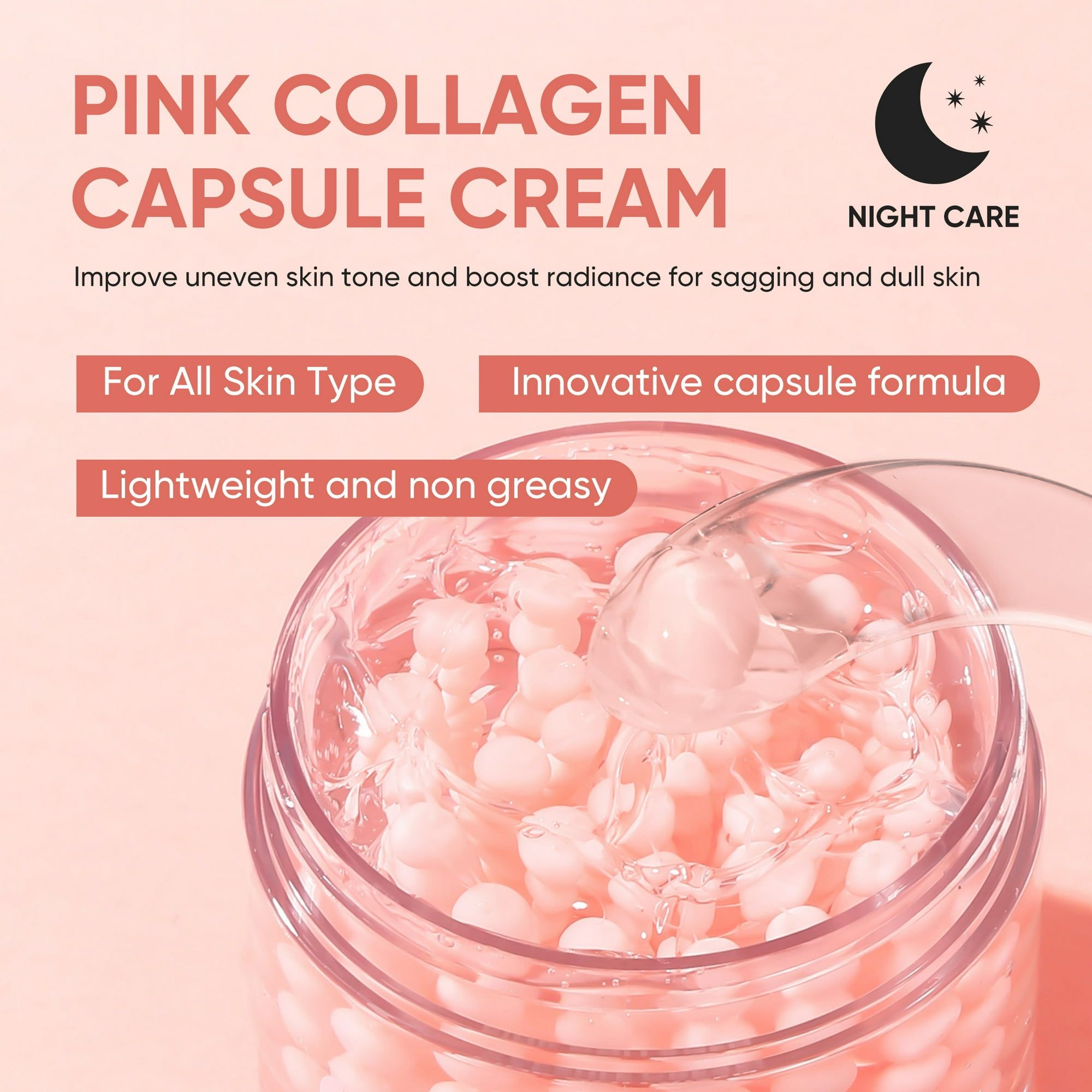 Pink Collagen Capsule Cream Face Moisturizer Lightweight Cream With Collagen Hyaluronic Acid And Niacinamide For Uneven Skin Tone Glow Radiant Hydration 140g