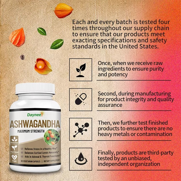 Daynee Ashwagandha Maximum Strength Capsules Stress Relief Hormonal Balance Energy Stamina Mood Focus Vitality Adrenal And Thyroid Support Natural Wellness Supplement