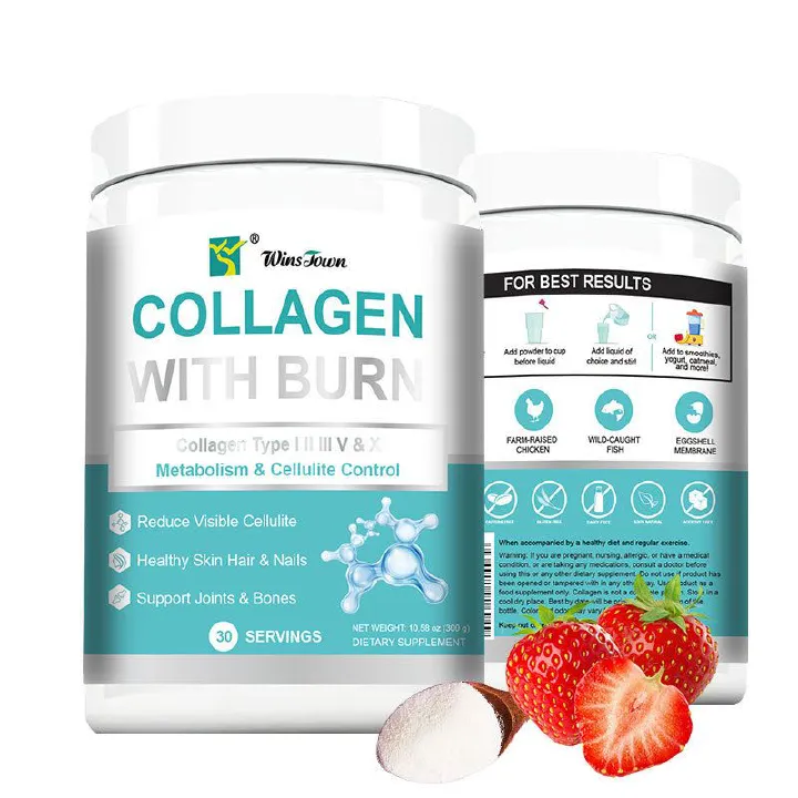 WinsTown Collagen With Burn Premium Multi-Type Collagen Powder For Cellulite Control Healthy Skin Hair Nails Strong Joints Bones Metabolism Boost And Body Wellness 30 Servings