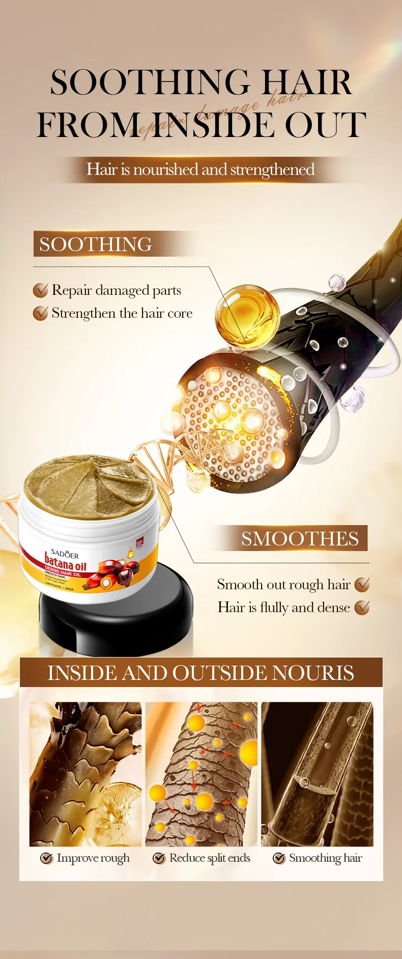 Sadoer Batana Oil Hair Growth Cream 100g Intensive Repair And Strengthening Formula For Thicker Fuller Softer Hair Strengthens Roots Reduces Breakage And Boosts Natural Shine