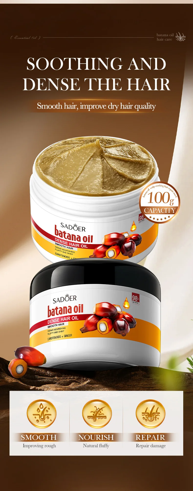 Sadoer Batana Oil Hair Growth Cream 100g Intensive Repair And Strengthening Formula For Thicker Fuller Softer Hair Strengthens Roots Reduces Breakage And Boosts Natural Shine