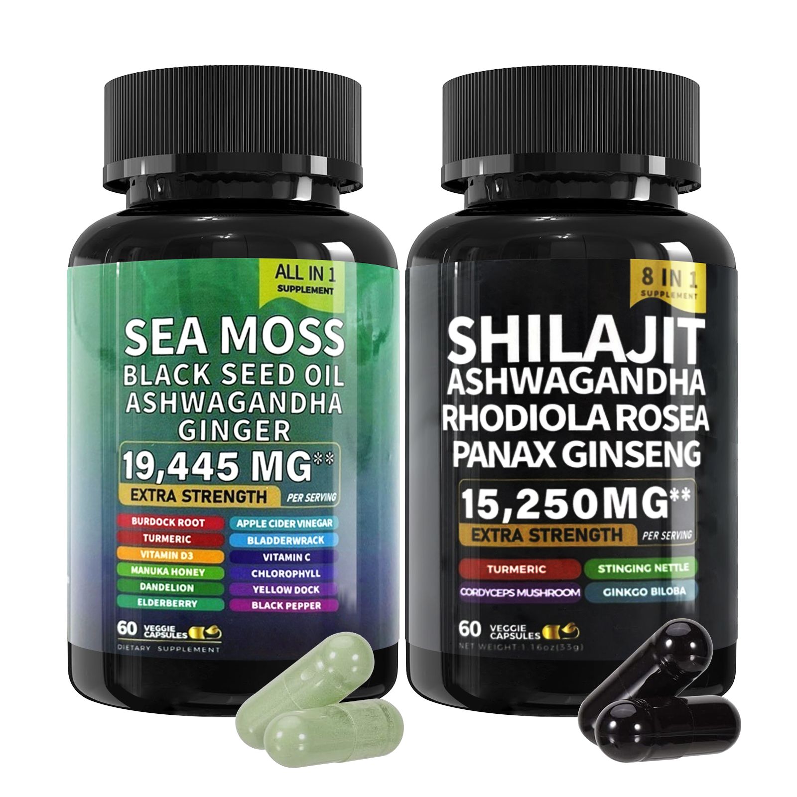 Sea Moss & Shilajit Extra Strength Duo Boost Energy Immunity Detox Stamina Performance Libido Focus Skin Health Joint Strength & Overall Vitality for Men & Women