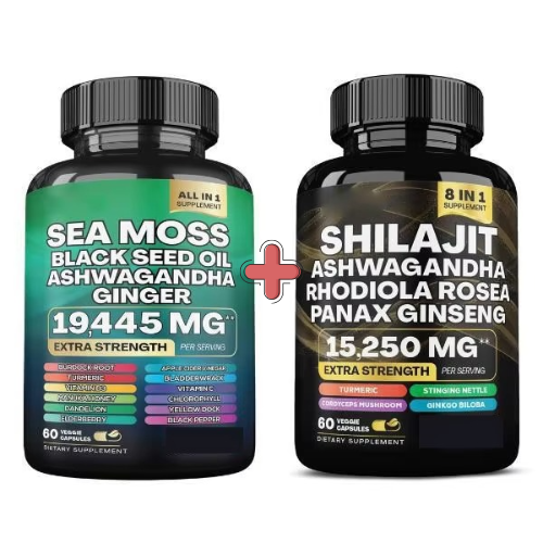 Sea Moss And Shilajit Extra Strength Duo Capsules Boost Energy Immunity Detox Stamina Performance Libido Focus Skin Health Joint Strength And Overall Vitality For Men And Women