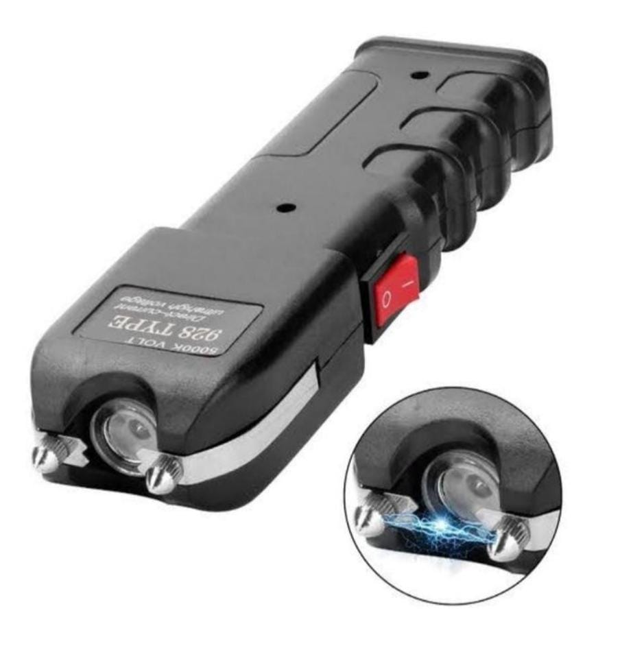 Electric self defence shock flash light torch...made of aeronautical black aluminium,,,output power 12000 volts...[distance about 300meters]power supply ;rechargeable lithium long life battery.[100,00