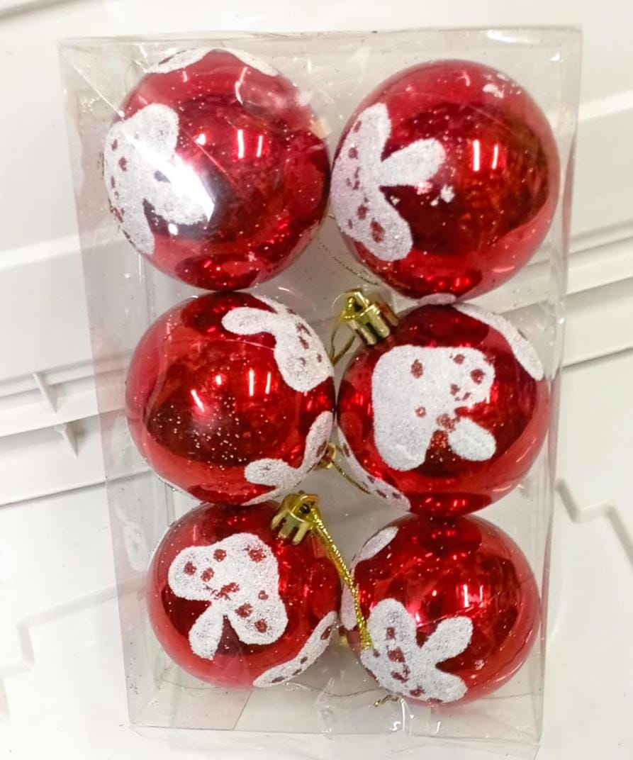 Set of 6pcs Glitter Chrismas tree hanging balls..red with white color