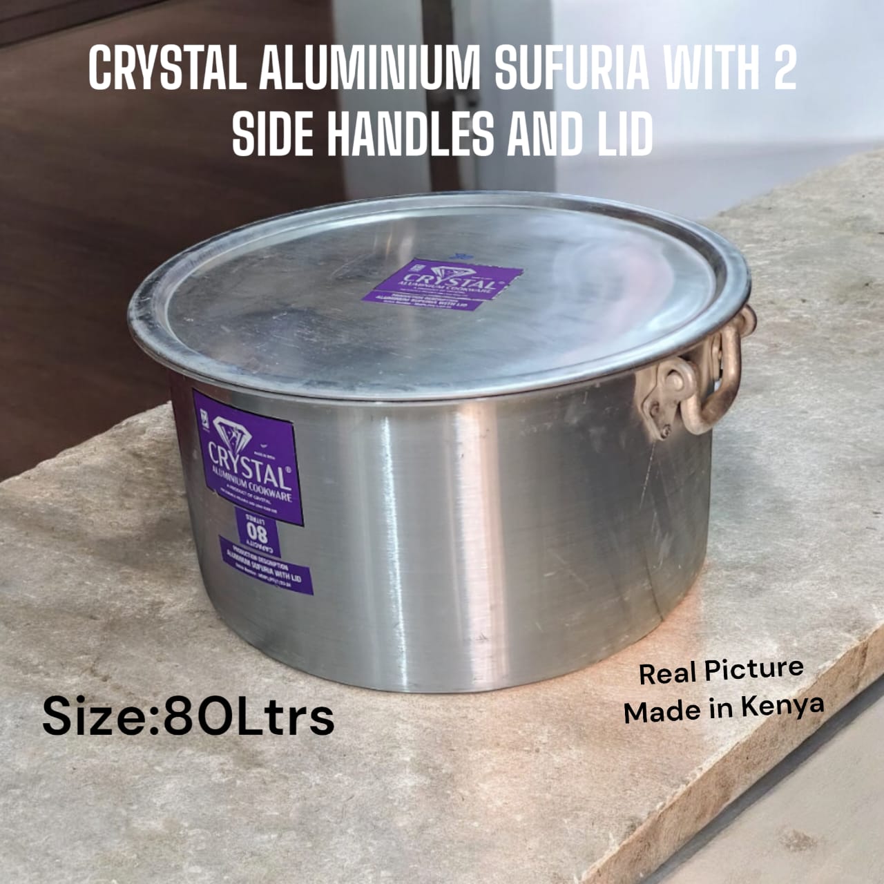 Heavy aluminium Crystal  Sufuria with 2 sided handle and capacity of 80 litres