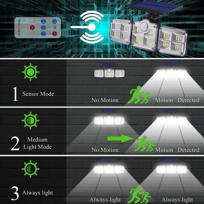 Solar Light Three Rotatable Heads Solar Motion Sensor Flood Lights Outdoor with Remote