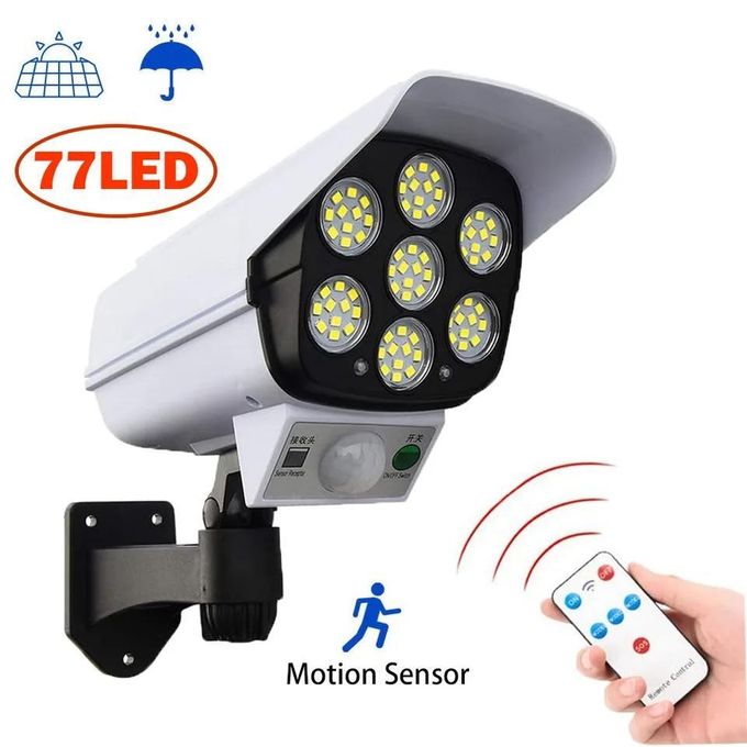 Solar Light Solar Wall Lamp Motion Sensor Wireless Security Dummy Camera 77 LED Outdoor Flood Light