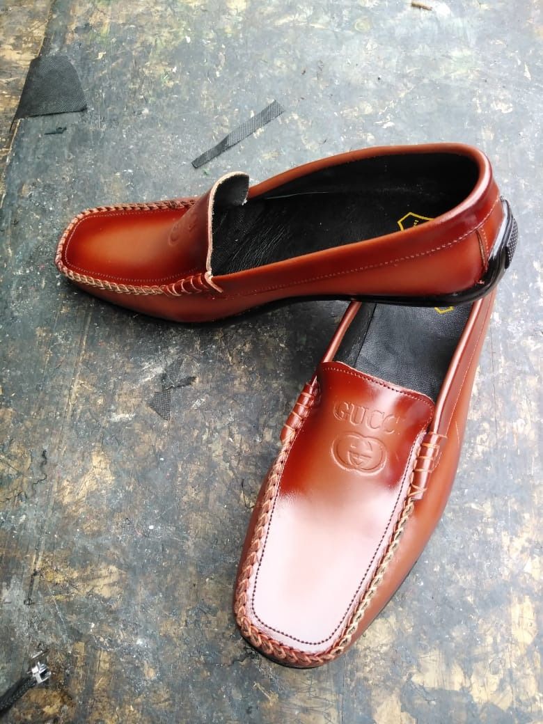 Men's Loafers Pure Leather Slips Ons - Brown