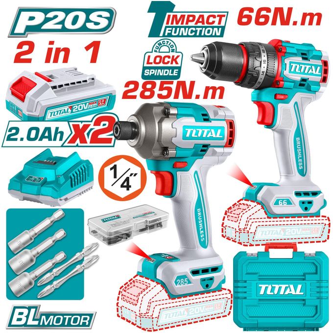 TOTAL  TCKLI20277 Cordless 2 pcs 
combo kit 20V