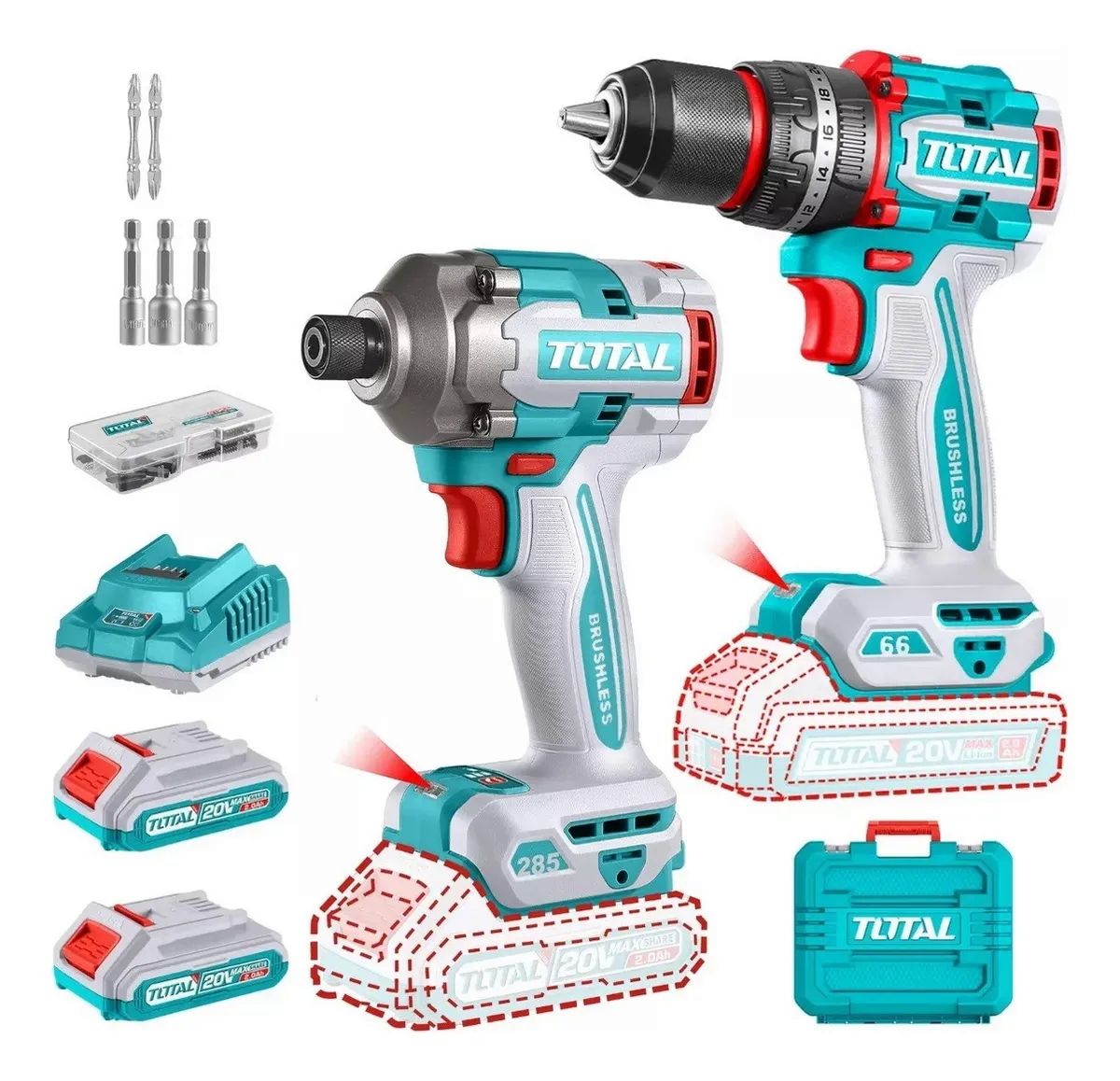 TOTAL  TCKLI20277 Cordless 2 pcs 
combo kit 20V