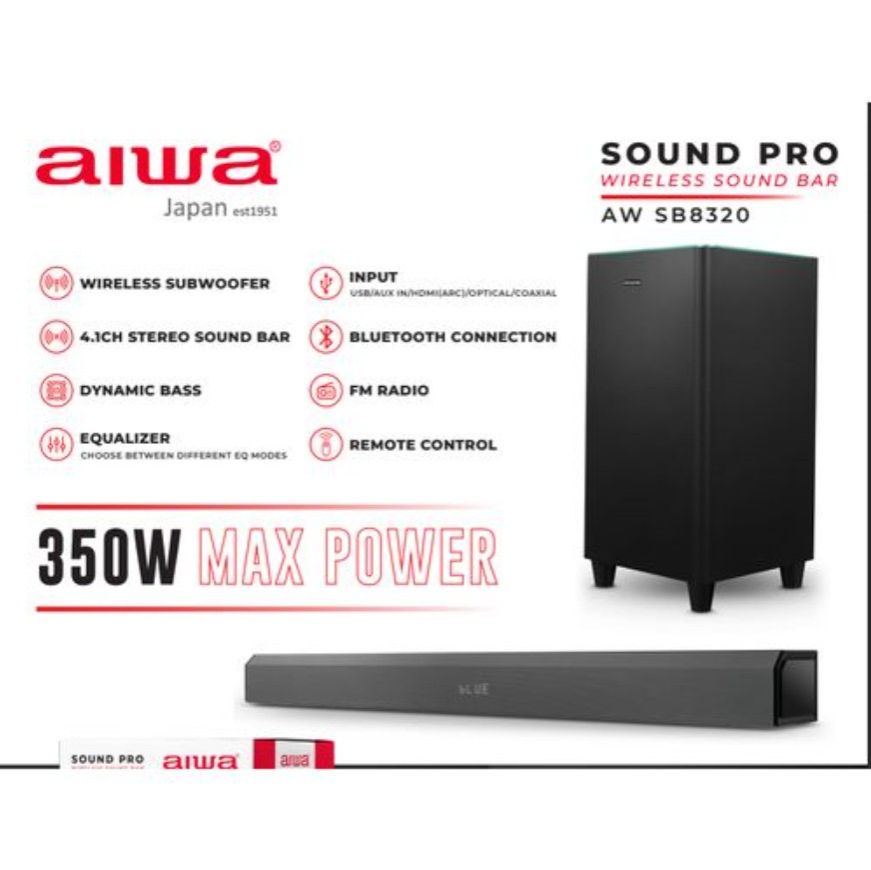 AIWA SB-8320 WIRELESS 4.1-CHANNEL SOUNDBAR SYSTEM – 450W MAX OUTPUT, EQ MODES & MULTI-INPUT CONNECTIVITY