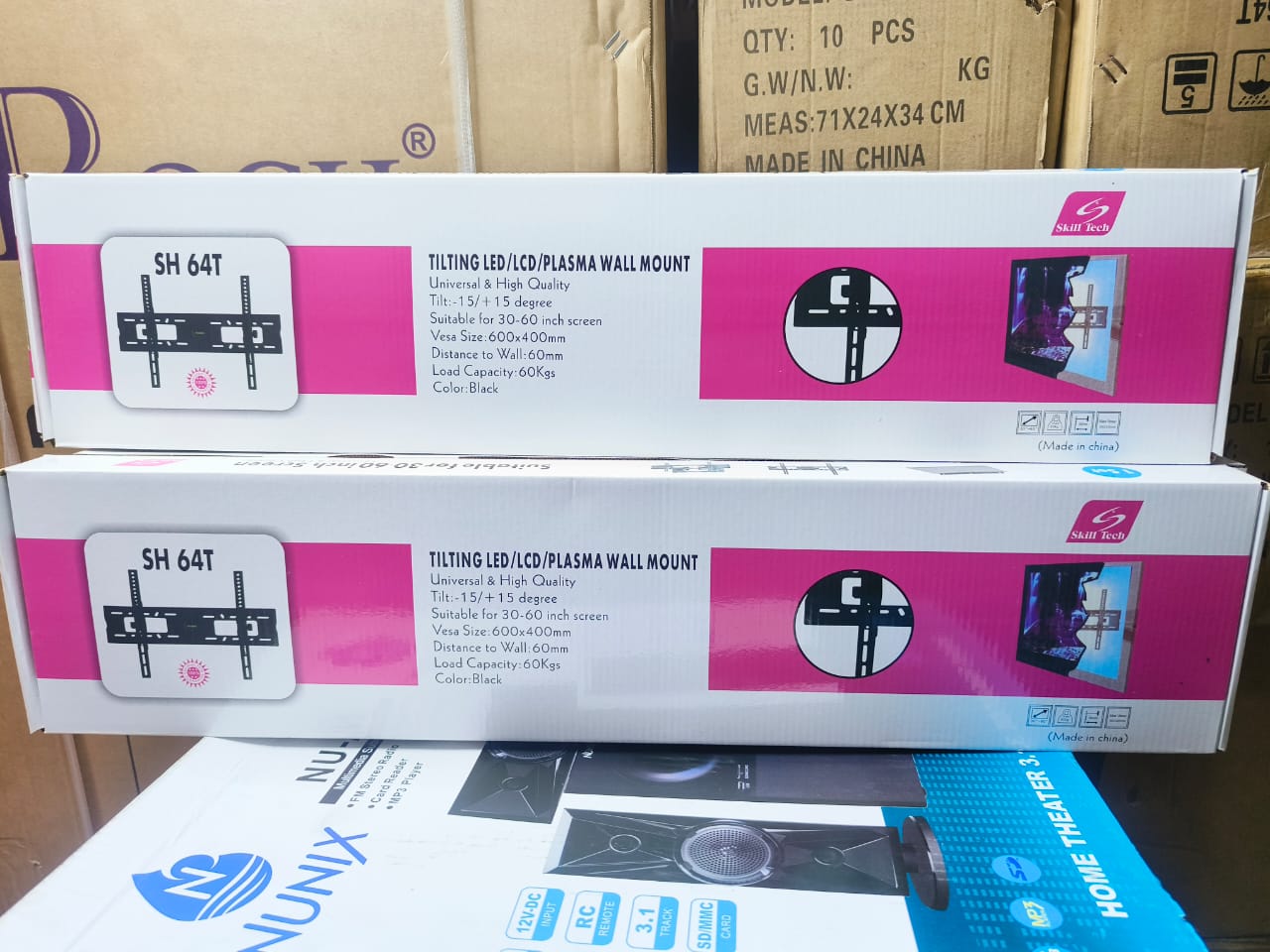 Sh 64t tilting fixed wall mountThis Skilltech tilting wall bracket offers a hassle-free way of wall-mounting your flatscreen TV safely. Built with absolute security in mind, this premium flat screen w