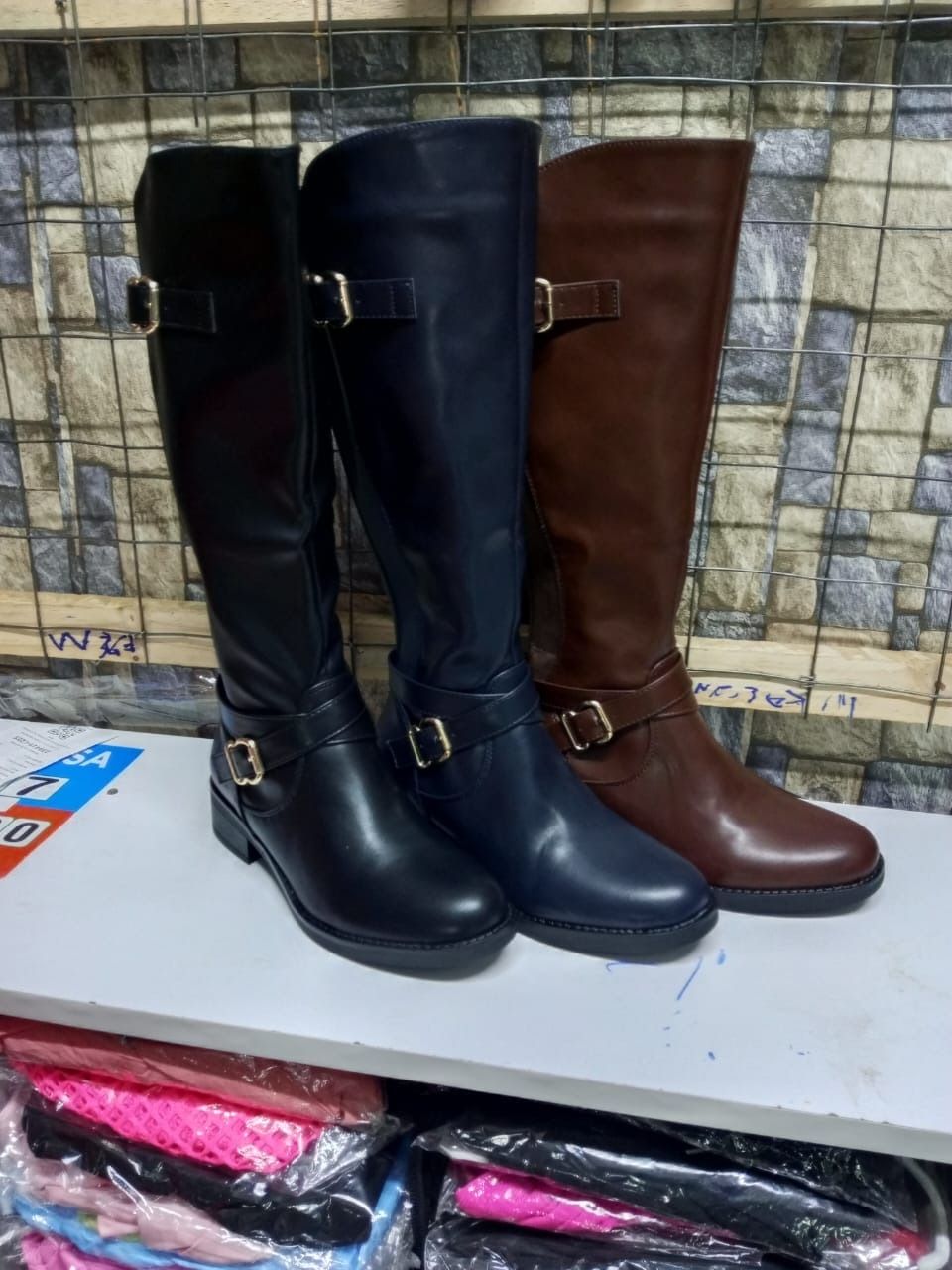 aiyu Women's Pure Leather Knee-High Boots - Zip-Up, Double Buckle Design, Stylish & Durable High-Quality Leather Boots Comfort