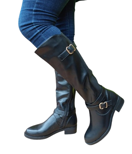 aiyu Women's Pure Leather Knee-High Boots - Zip-Up, Double Buckle Design, Stylish & Durable High-Quality Leather Boots Comfort