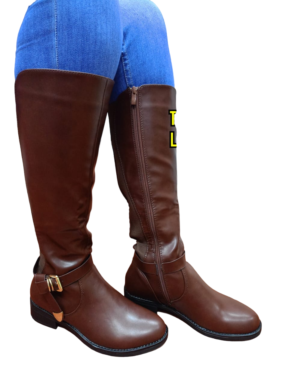 aiyu Women's Pure Leather Knee-High Boots - Zip-Up, Double Buckle Design, Stylish & Durable High-Quality Leather Boots Comfort