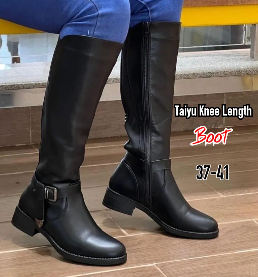 aiyu Women's Pure Leather Knee-High Boots - Zip-Up, Double Buckle Design, Stylish & Durable High-Quality Leather Boots Comfort