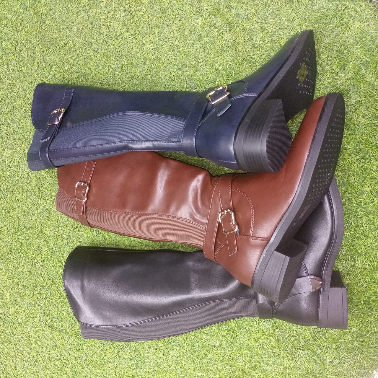 aiyu Women's Pure Leather Knee-High Boots - Zip-Up, Double Buckle Design, Stylish & Durable High-Quality Leather Boots Comfort