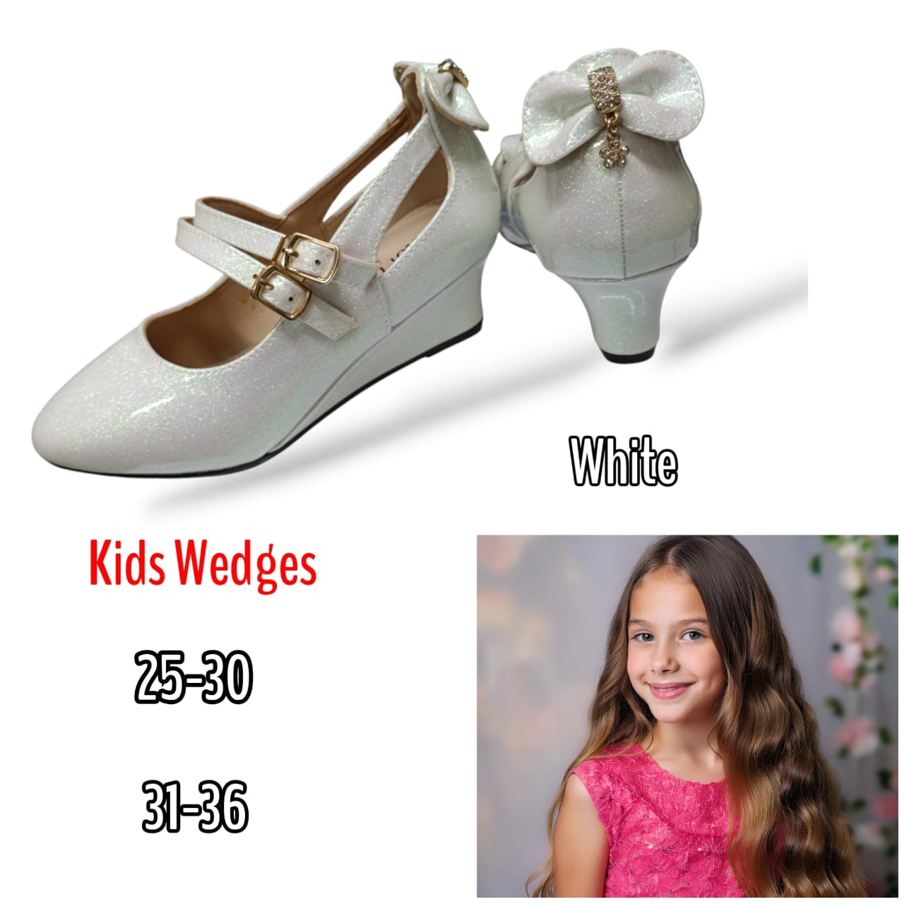Girls' Low Wedge Shoes – Stylish Wet-Look Design for All Occasions – Comfortable & Durable Footwear for Parties, Weddings, and Everyday Wear