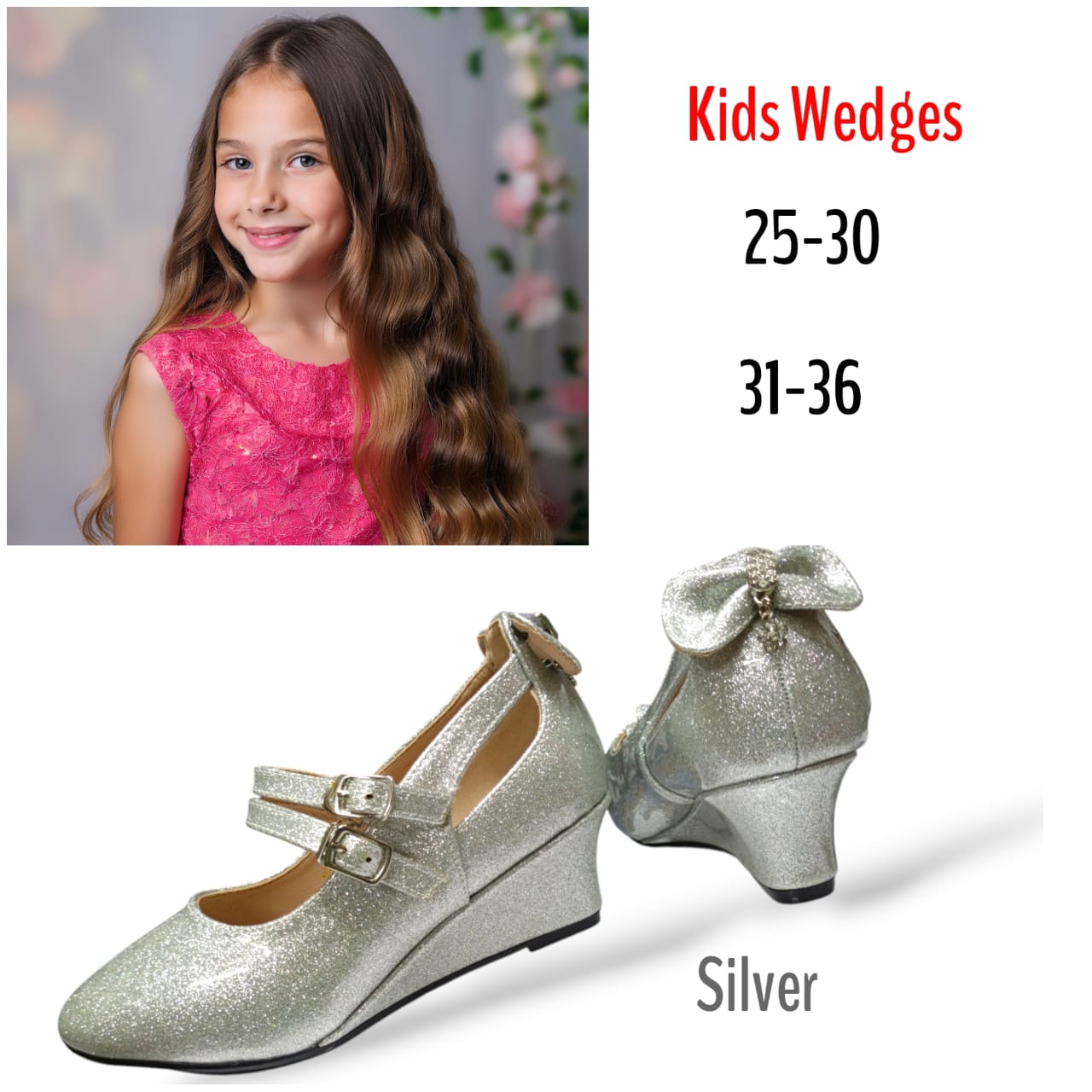 Girls' Low Wedge Shoes – Stylish Wet-Look Design for All Occasions – Comfortable & Durable Footwear for Parties, Weddings, and Everyday Wear