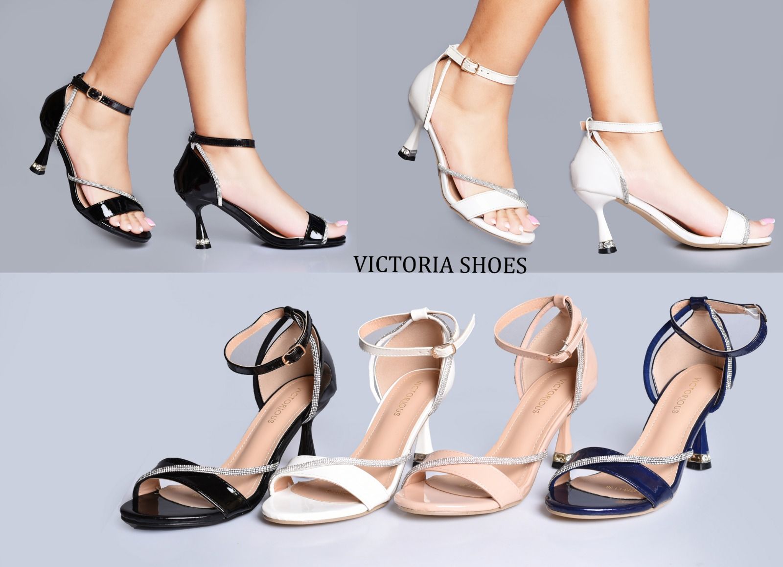 Victoria Shoes Women’s Black Patent Leather Open-Toe Sandals with Rhinestone Straps, Adjustable Ankle Buckle & 3-Inch Slim Heel – Elegant Party & Wedding Heels