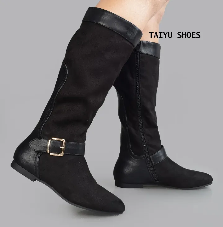 Women's Pure Leather  mixed with velvet material Knee-High Boots - Zip-Up, Double Buckle Design, Stylish & Durable High-Quality winter Leather Boots