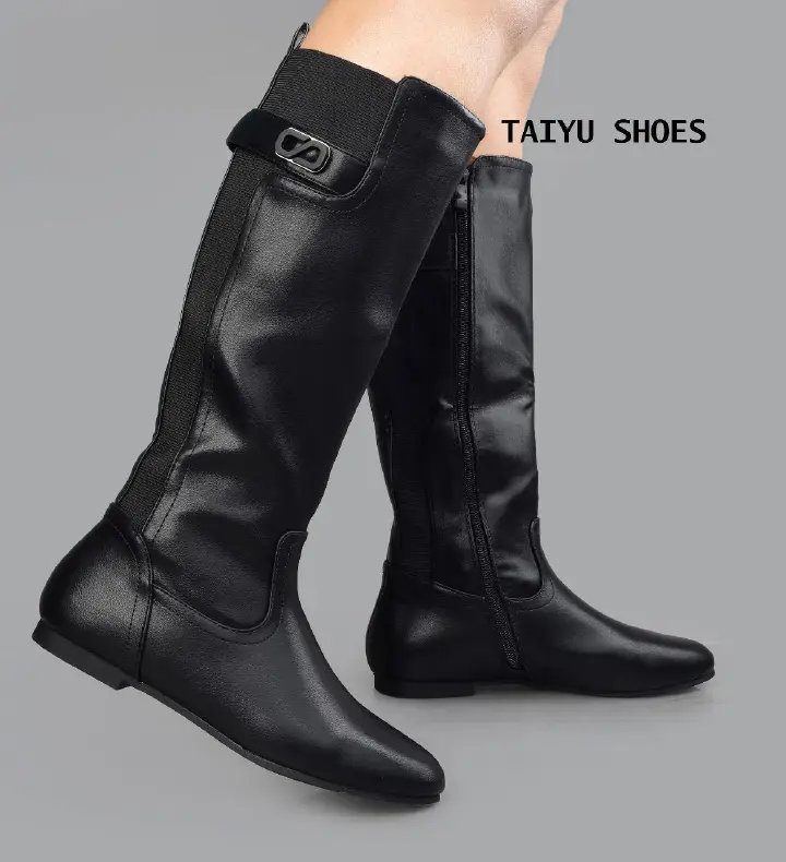 Taiyu Women's Pure Leather Knee-High Boots - Zip-Up, Double Buckle Design, Stylish & Durable High-Quality Leather Boots