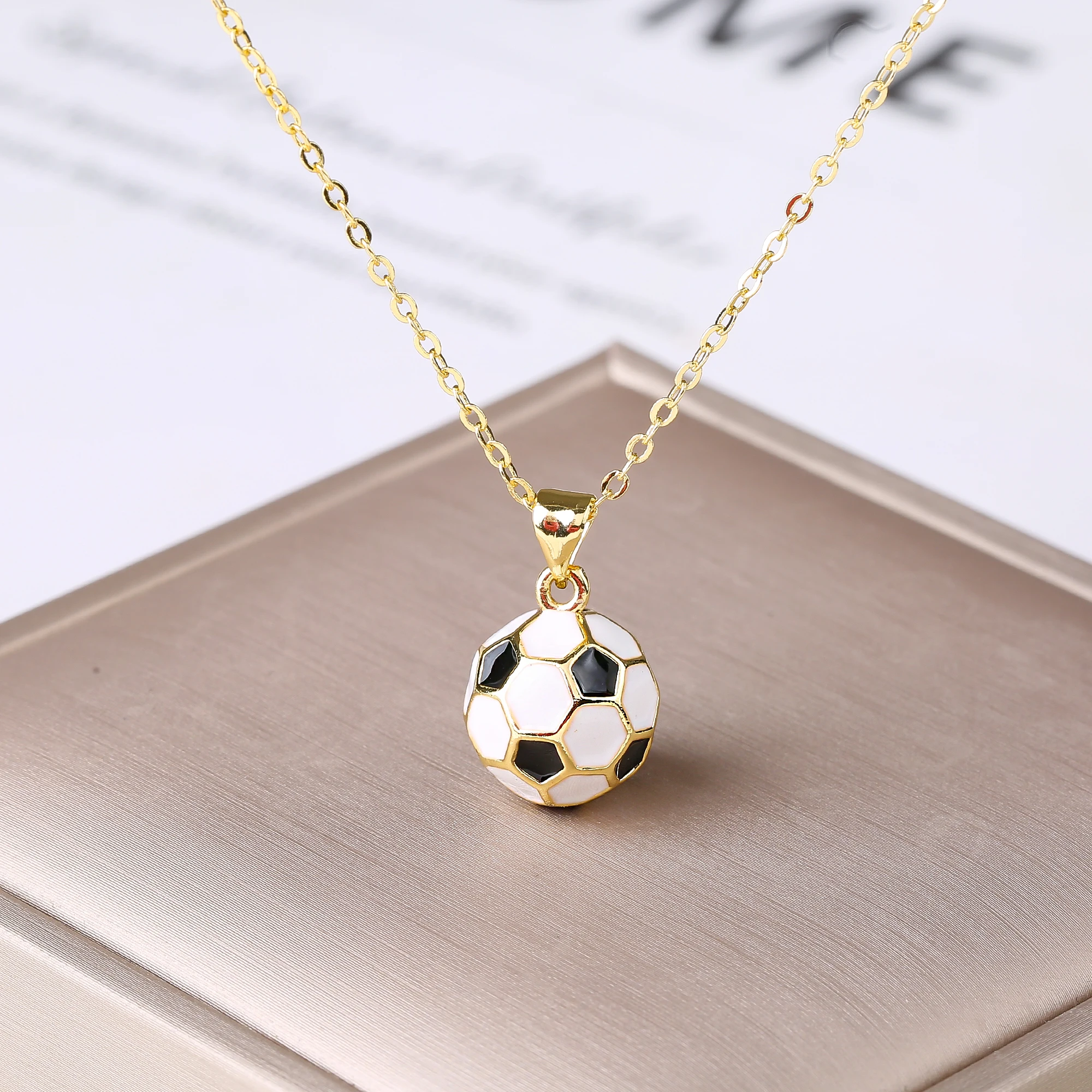 3D Football Necklace Metal Enamel Art Soccer Pendant Necklace for Men's Women's Party Sports Style Jewelry Accessories