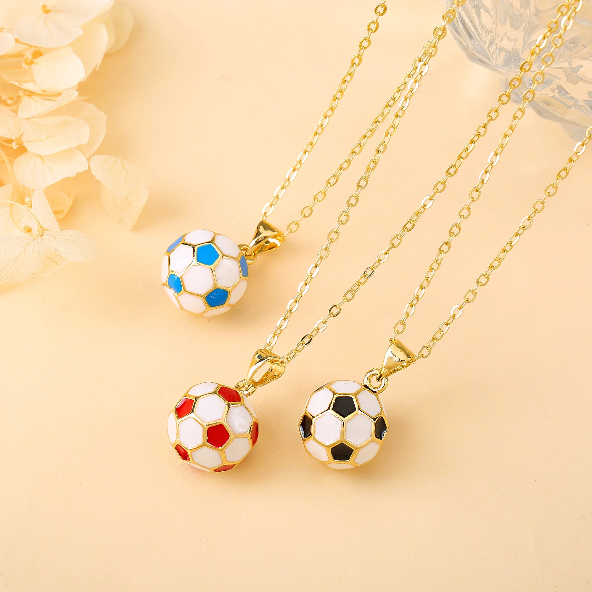 3D Football Necklace Metal Enamel Art Soccer Pendant Necklace for Men's Women's Party Sports Style Jewelry Accessories