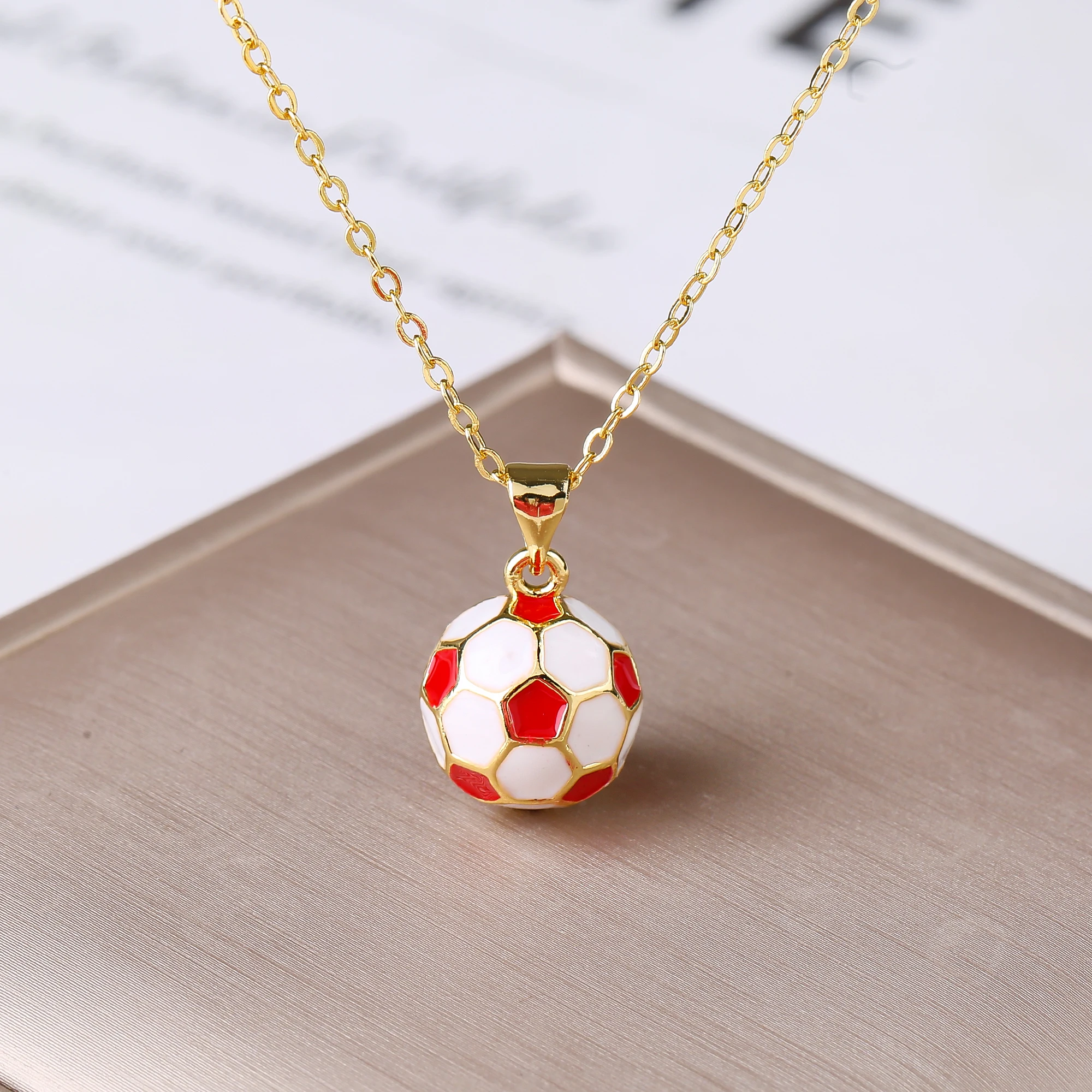 3D Football Necklace Metal Enamel Art Soccer Pendant Necklace for Men's Women's Party Sports Style Jewelry Accessories