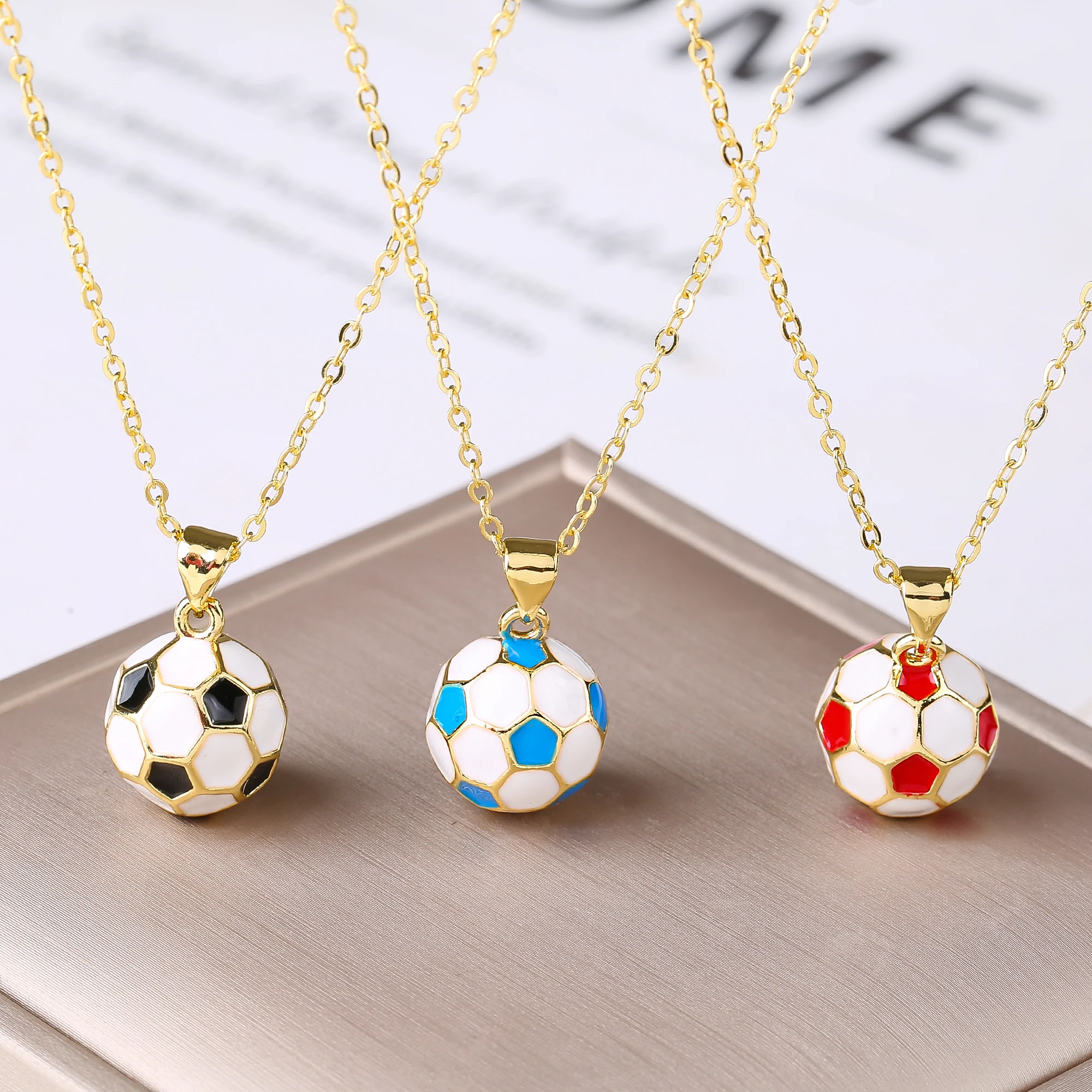 3D Football Necklace Metal Enamel Art Soccer Pendant Necklace for Men's Women's Party Sports Style Jewelry Accessories