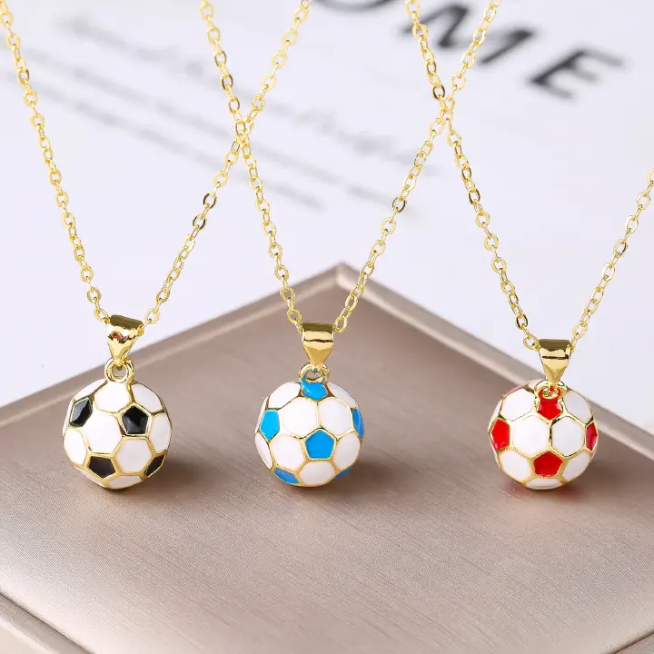 3D Football Necklace Metal Enamel Art Soccer Pendant Necklace for Men's Women's Party Sports Style Jewelry Accessories